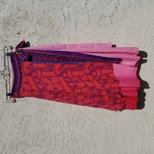 Wrap skirt, pink purple, salmon and turquoise